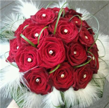 Red Rose And Feather Bridal Bouquet